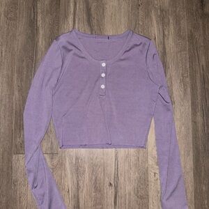 Purple Long Sleeve Button-Up Crop Top